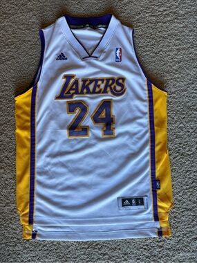 Adidas White Lakers Kobe Bryant #24 Jersey with Purple and Gold Trim